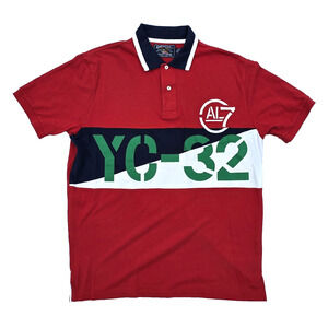 American Living YC-32 Men's Red White Blue Green SS Cotton Polo Shirt Size Large